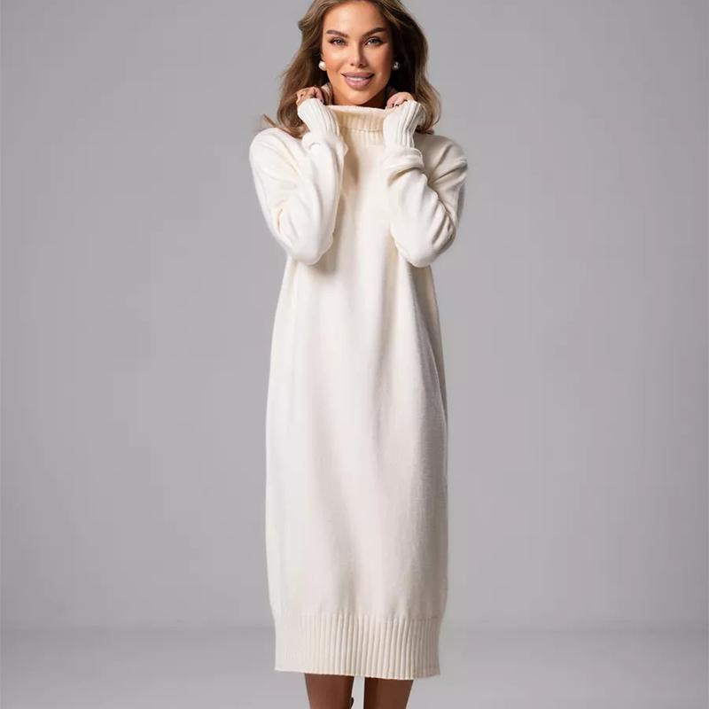 

Элегантное однотонное трикотажное платье для женщин, свободная водолазка с длинным рукавом, женский свитер, осень-зима, модный женский трикотаж XL белый