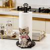 Cute Animal Cat Paper Towel Holder Weighted Base Easy One-Handed Tear Countertop Paper Towel Holder Wooden Rotating Roll