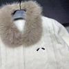 Xiangjia 2025 Winter Embroidered Fur Collar Knit Cardigan - Age-Reducing, Loose, Casual, Versatile Outerwear
