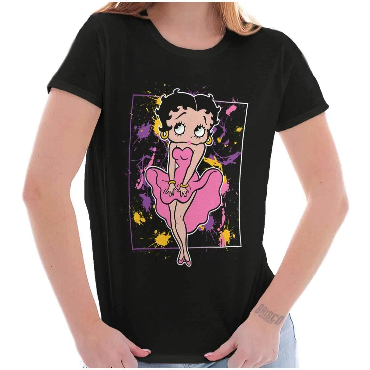 Betty Boop Retro Cartoon Paint Splatters Womens Top Junior Graphic Tee L