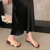 French niche design thick heel cool slippers women's outer wear 2025 summer new square head open toe middle heel sandals