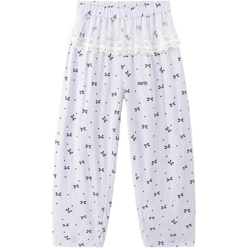 Balabala Girls' Summer Lace Trim Pajama Pants
