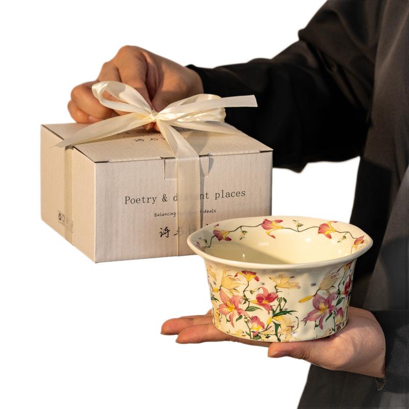 Frühlingsblumen Wasserflasche und Tasse Set Große Kapazität Abgedeckter Becher Hohes Erscheinungsbild Haushalt Keramik Wasserbecher Als Souvenir für Mädchen