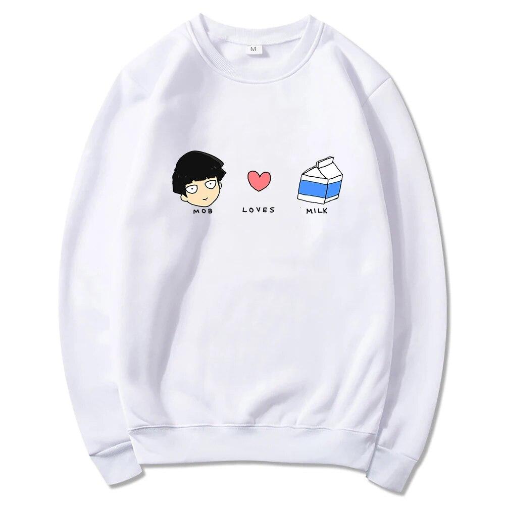 Anime Mob Psycho 100 Mob Loves Milk Hoodies Winter Unisex/women Tops Crew Neck Hoodie Autumn Sweatshirt Vintage Harajuku Sudaderas