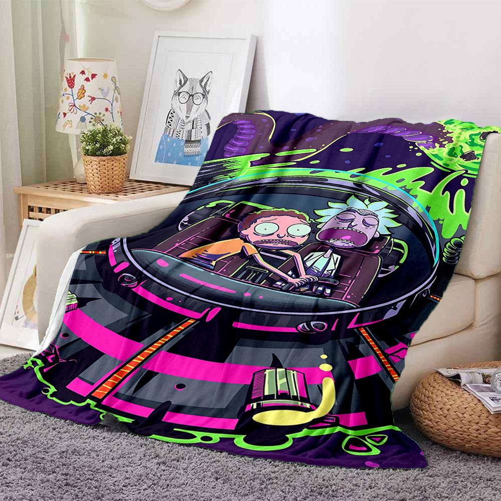 1pc Rick and Morty Blanket Lightweight Flannel Throw For Sofa, Bed, Travel, Livingroom, Office, Couch, Chair, And Bed