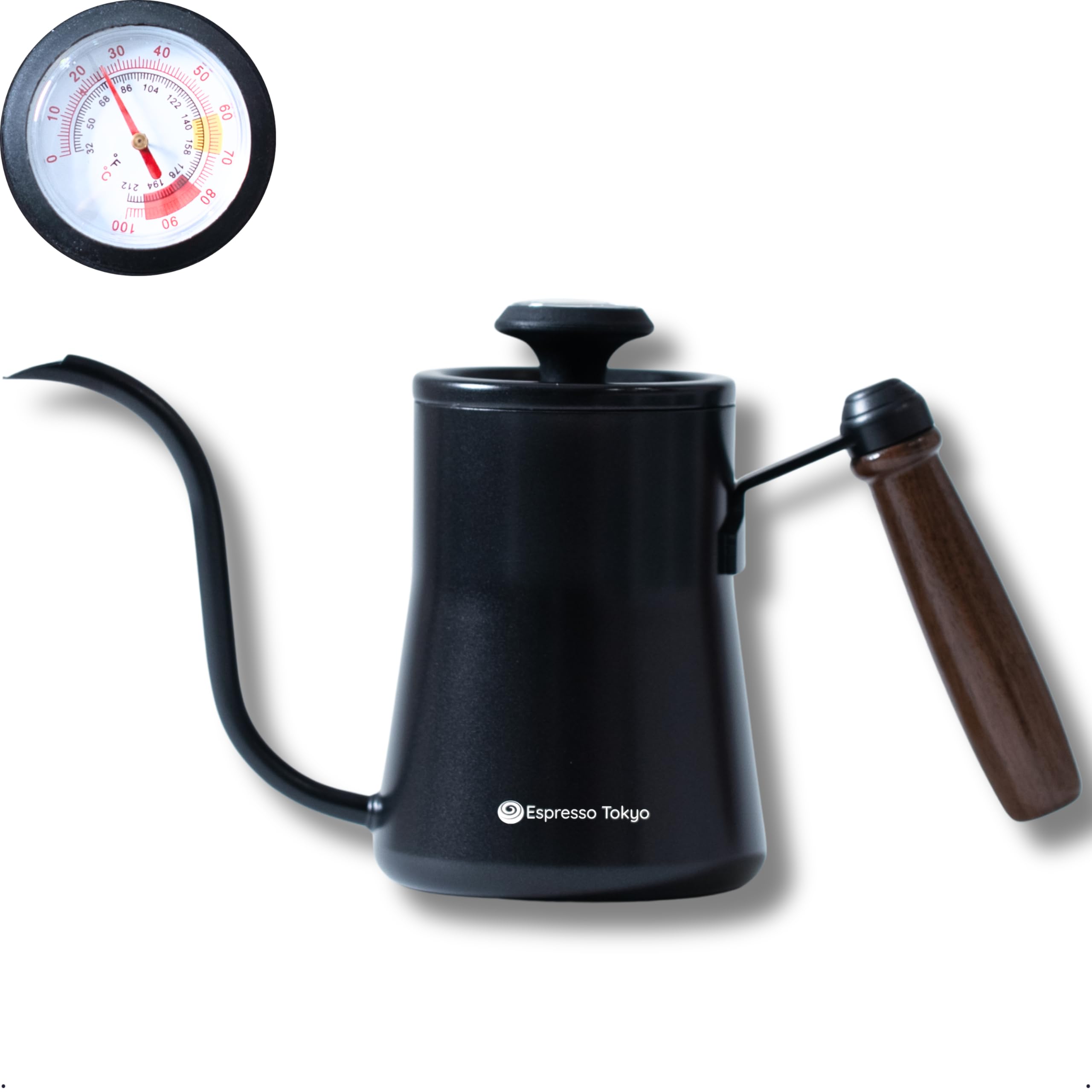 

Espresso Tokyo Coffee with Stainless Steel Drip Narrow Direct Heat Delicious Hand Ultra Lightweight Kettle, 550ml, Thermometer, Pot, Spout, чёрный