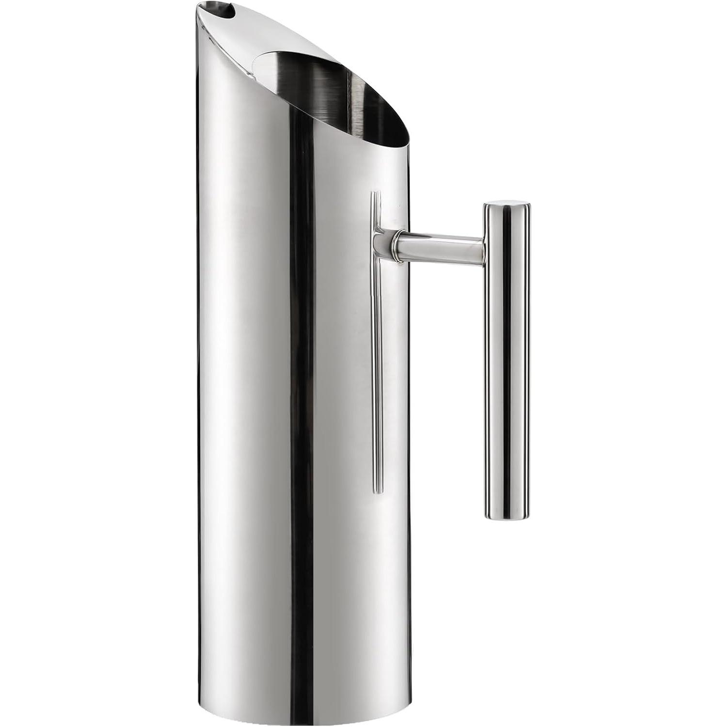 Stainless Steel Water Pitcher, 51oz/1.5L Modern Metal Pitcher with Ice Guard, Silver Carafe Drink Pitcher with Handle, Beverage Container for Iced серебряный