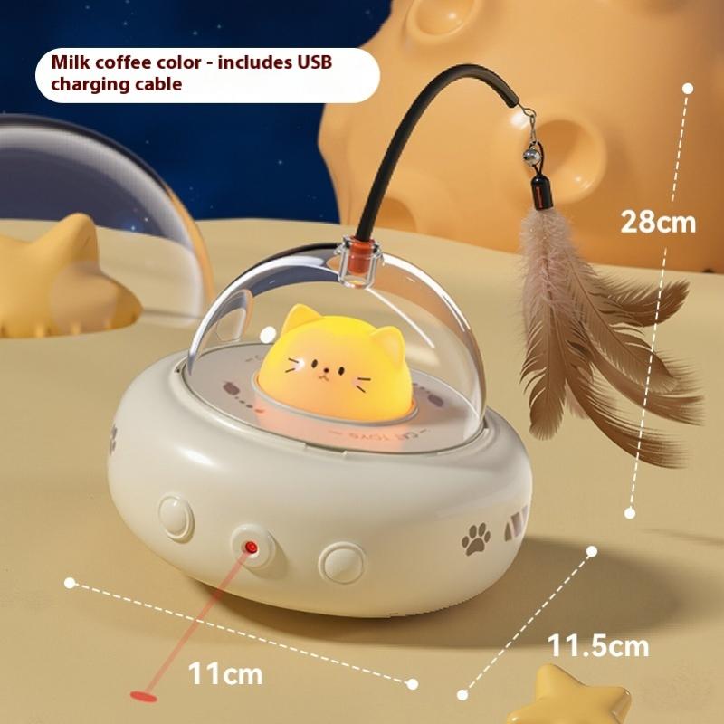 Tumbler Cat Teaser Toy With Removable Feathers & Bells - Self Amusing Kitten Play Wand Easy To Clean And Reassemble