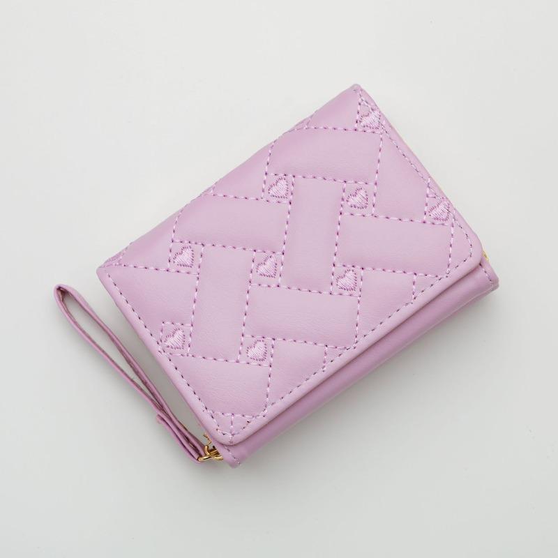 New love embroidered change bag women's short three-fold bag solid color simple multi-card small wallet