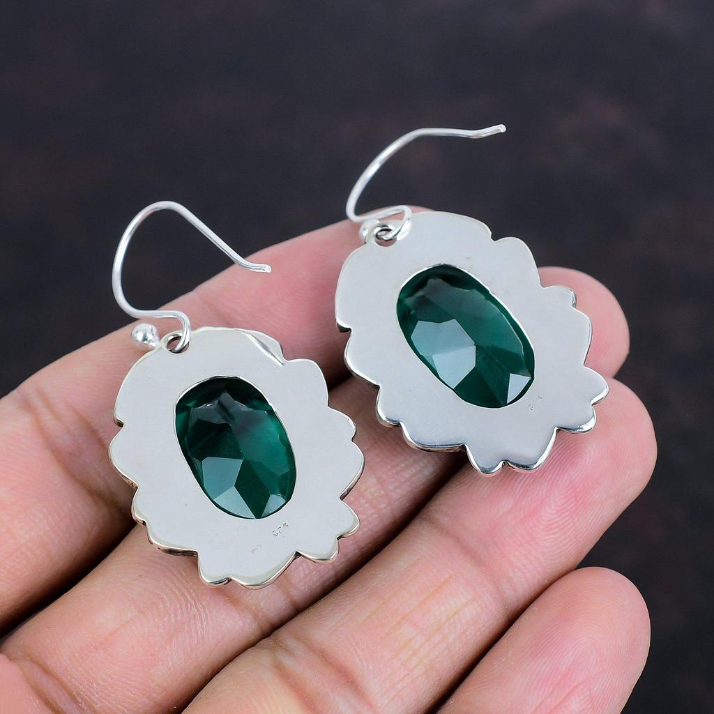 Stříbrné náušnice s fazetovaným chromem a diopsidem 925, ručně vyráběné, designové náušnice, dárky pro maminku, šperky z přírodních drahokamů