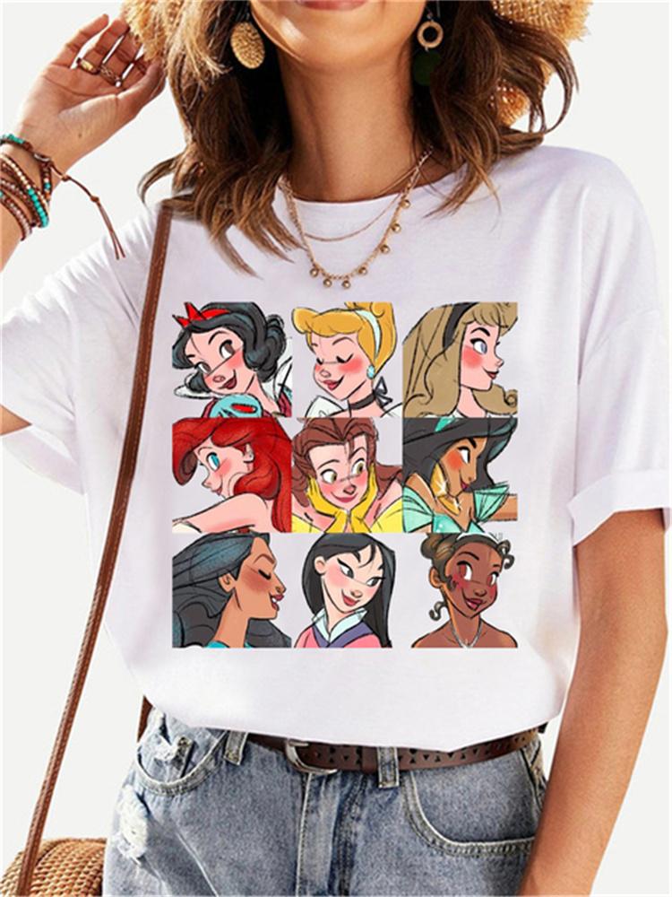 MINISO Disney Princess Female Clothes Snow White and The Seven Dwarfs Women's Trend Harajuku Short Sleeves Tshirt Women T-shirt