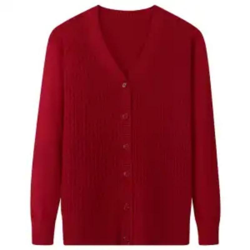 Button Long-sleeved Solid Color Cardigan Thread Sweater Jacket V-neck Fashion Top