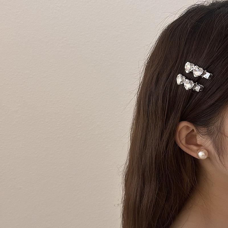 Rhinestone Love Heart Hairpins Y2K Pink Women Girls Sweet Cool Barrettes Women Korean Fashion Hiphop Hair Clip Style Accessories