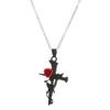 Gothic Punk Simulated Stereo Red Rose Flowers Winding Cross Pendant Stainless Steel Necklace for Women Halloween Witch Jewelry