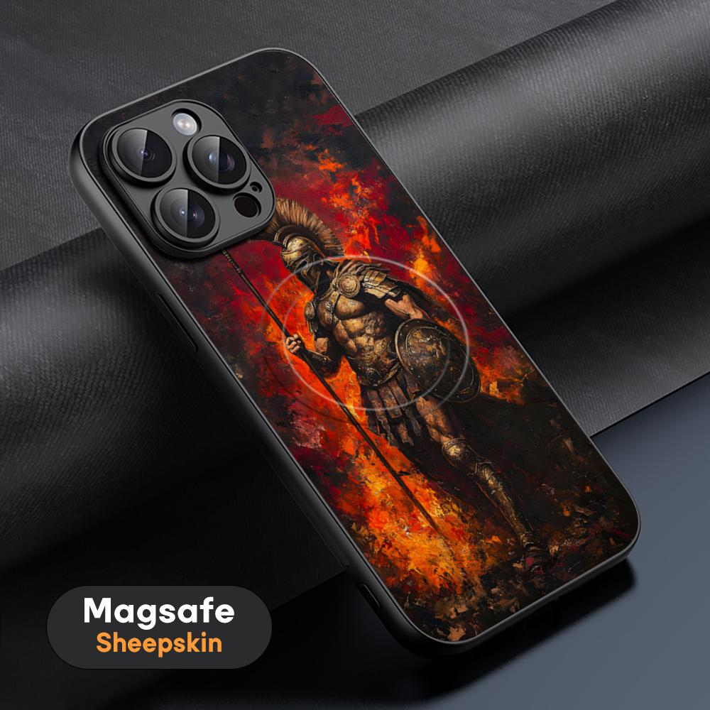 Spartan Warrior Hot Cool Phone Case For iPhone 17 16 15 14 13 12 11 Plus Pro Max  High-end Luxury Magsafe Sheepskin