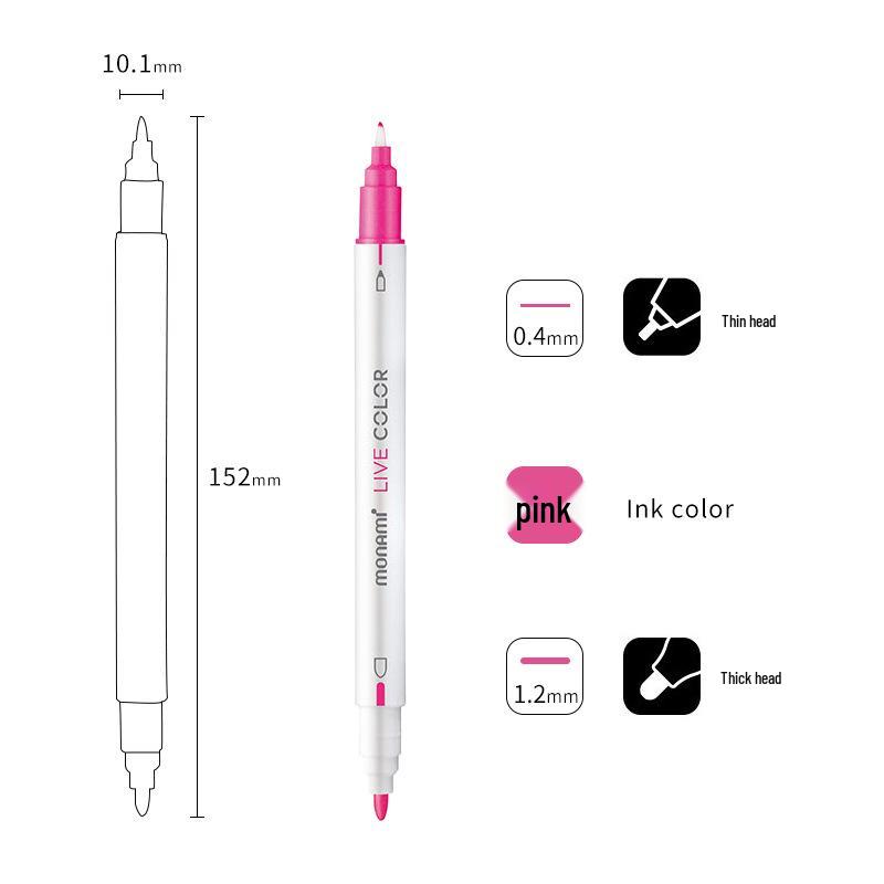 Monami Double-Ended Fiber Tip Liner Pen, 39 Colors for Drawing and Outlining