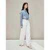 INMAN Women's Ruffled Distressed Denim Shirt