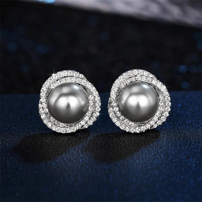 New Arrival Female Earrings  Sterling Silver Shiny Imitation Pearl Zircon Earrings for Women Cross Design Ear  Gift