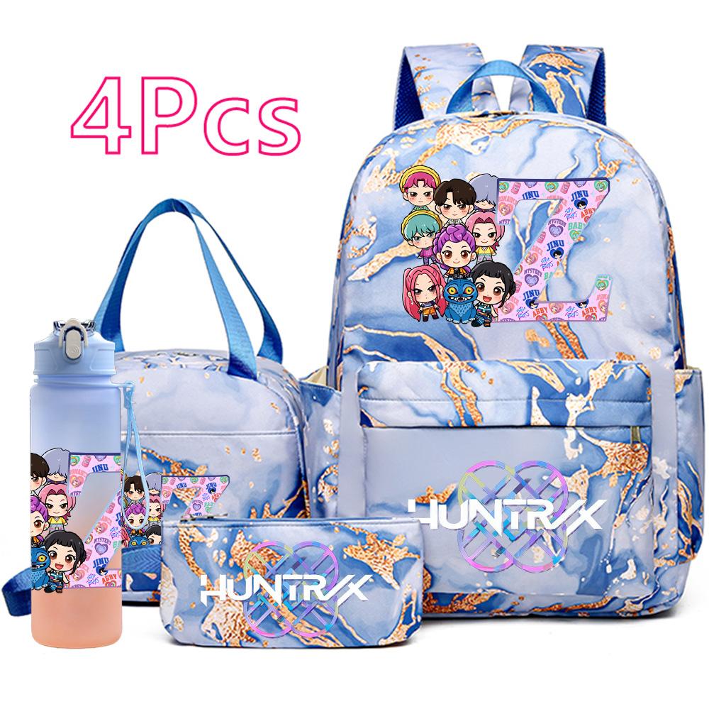 

4Pcs/set K-Pop Printed Backpack Handbag Pencil Case 750Ml Water Bottler for Teenager Boy Girl Schoolbag Student Kid Gift Large Capacity Bookbag