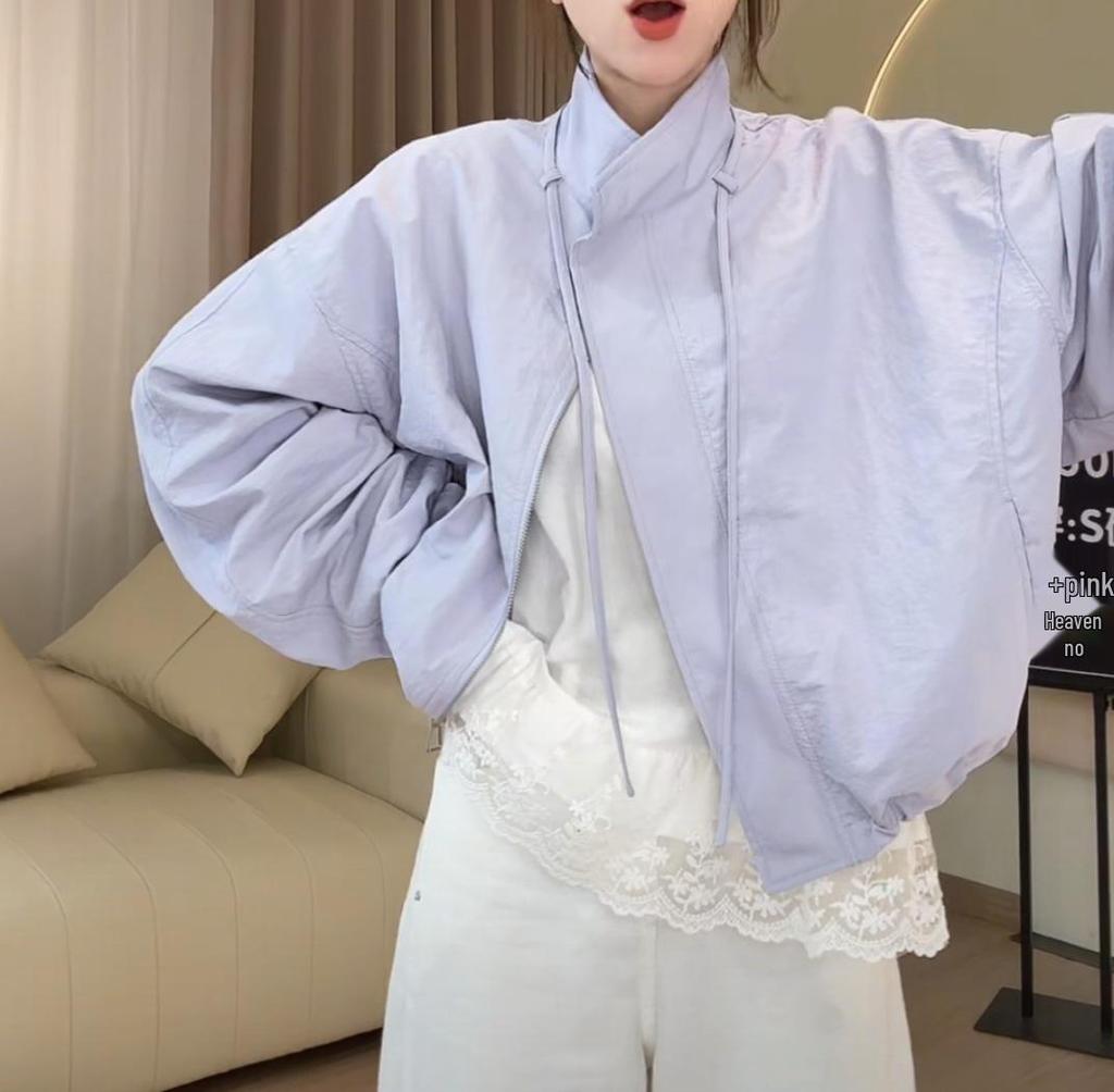 Design Sense Women's 2025 Spring Japanese Style Drawstring Stand-Up Collar Workwear Jacket