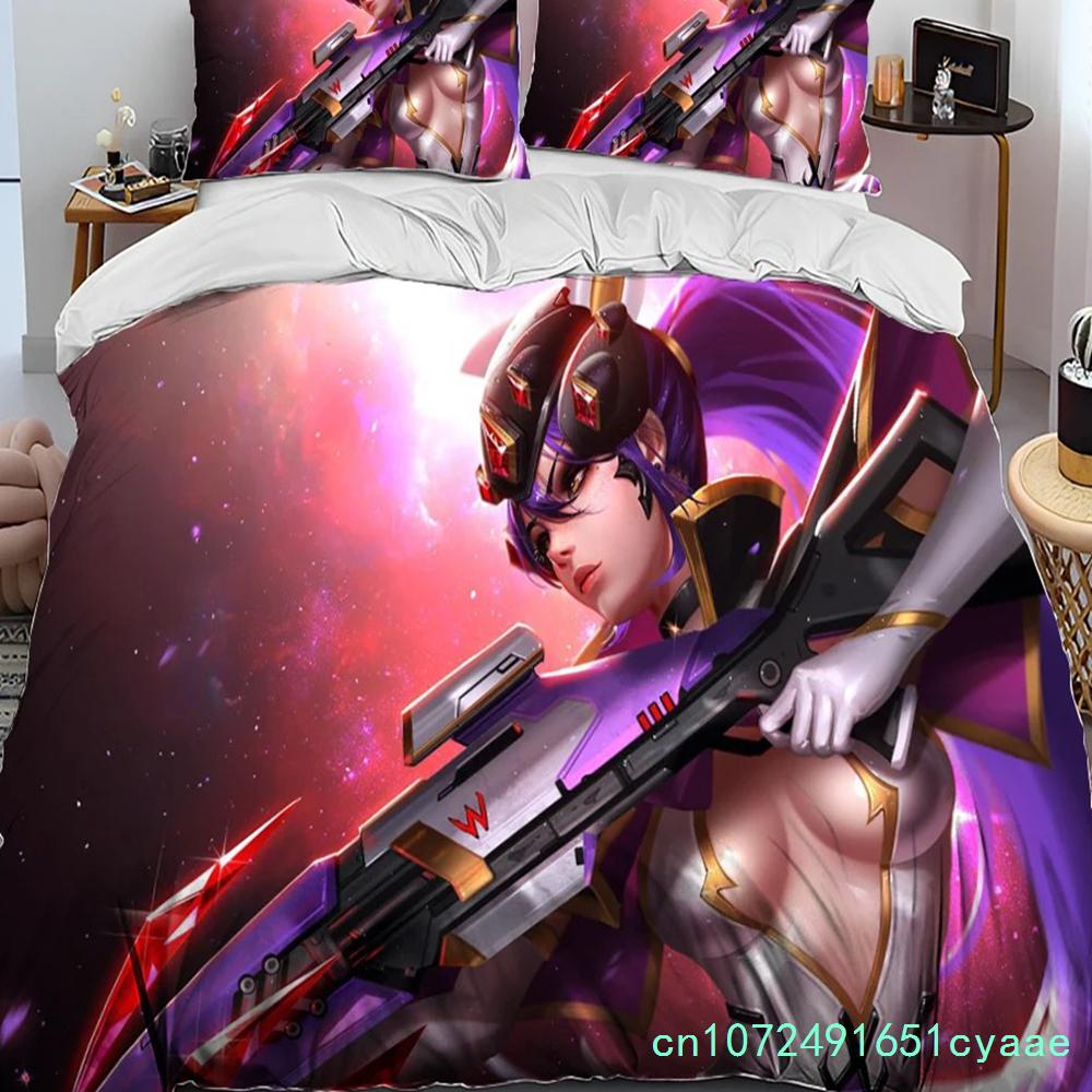 OW Overwatch Hra Hráč DVA Přikrývka Sada povlečení, Povlak na peřinu Sada povlečení Povlak na přikrývku Povlak na polštář, Královská Královna Velikost Sada povlečení Děti 3D