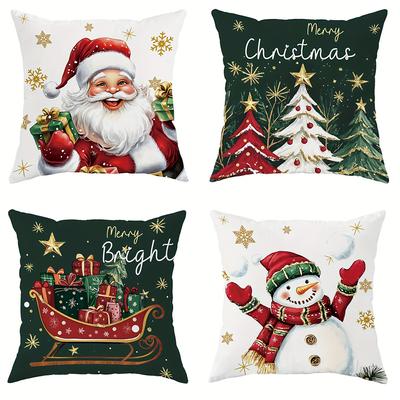 Christmas Decoration Pillowcase Santa Claus Carriage Snowman Christmas Tree Pattern Suitable for Home Room Sofa Cushion Cover