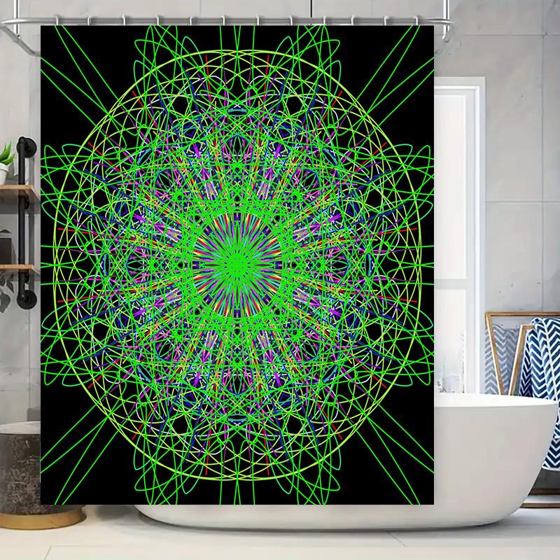 

Colorful Mandala Shower Curtain Waterproof Home Decor For Bathroom Modern Green And Pink Abstract Design (175Cmx180Cm) W60H190(CM)-1 Pcs