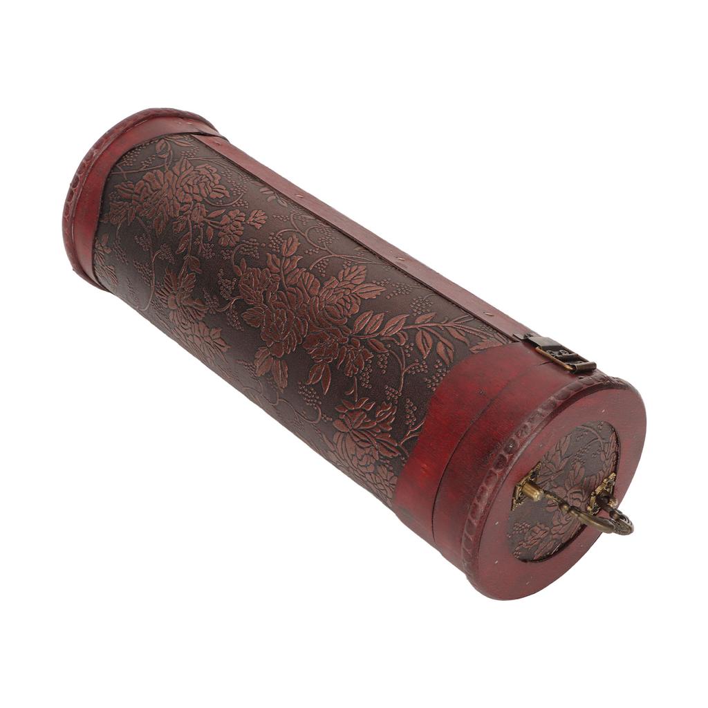 Antikk Finish Tre Vinkasse Drue Mønster Kunstlær Bærbar Rødvin Oppbevaring