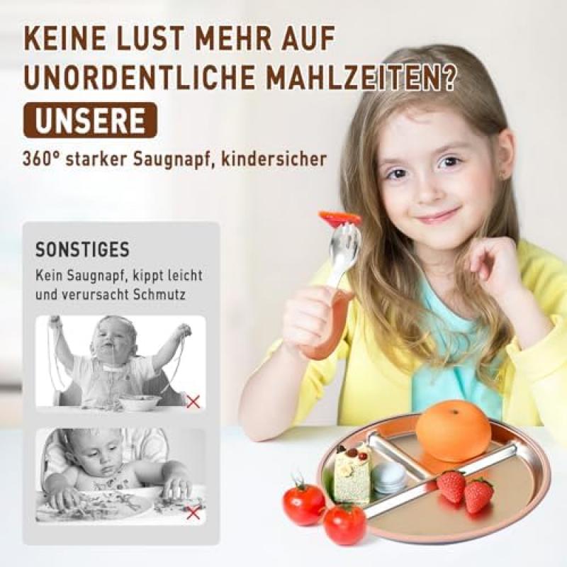 2-Pack Stainless Steel Suction Plate Baby Silicone Plate Set with 2 Forks & Spoons, BPA-Free Food-Grade Material | Dishwasher Safe | Easy To Clean