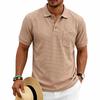 Men's Waffle Knit Polo Shirt Short Sleeve Casual Button Down Polos Men Solid Business Style Tees Tops