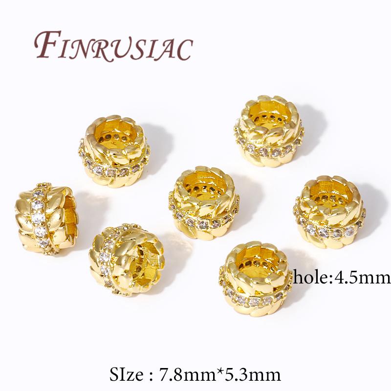 

18K Gold Plated Big Hole Beads,Beads Separators For Bracelets,Brass with Zircon Spacer Beads For DIY Jewelry Making Supplies 4 pieces