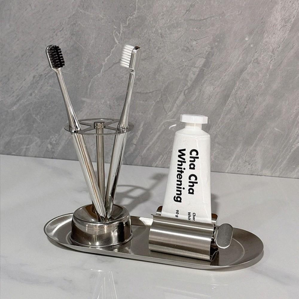 3pcs/Set Stainless Steel Toothpaste Rack Rustproof Bathroom Storage Shelf Bathroom Counter