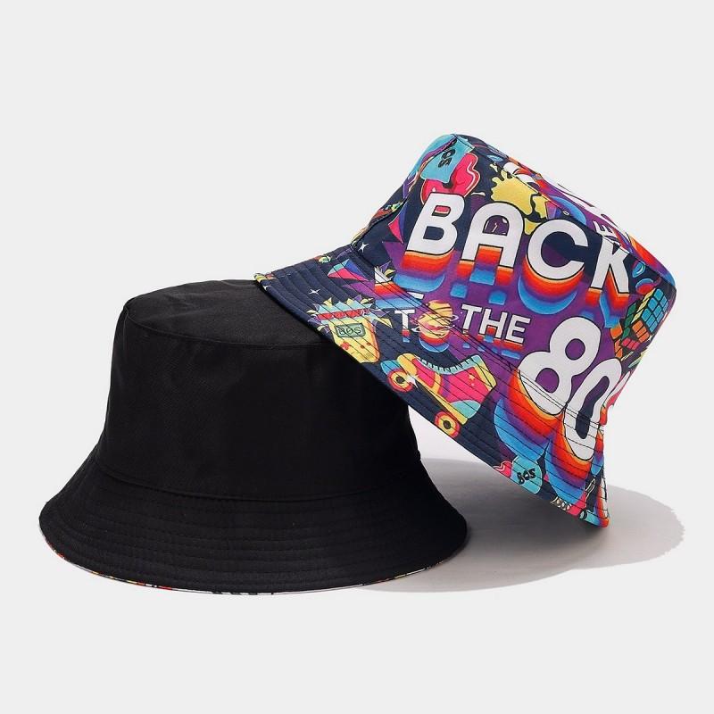 Europäischer und Amerikanischer Retro Klassiker 80er 90er Party Fischerhut Unisex Mode Graffiti Wendbarer Fischerhut