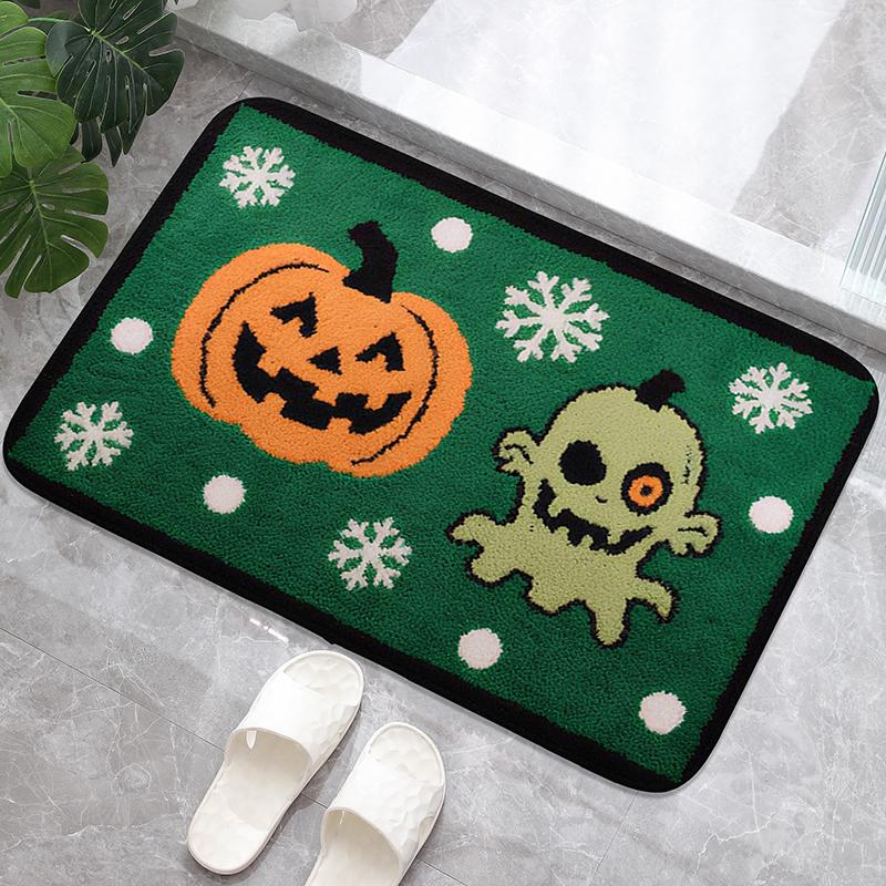 

Monster face pumpkin pattern bathroom floor mat, bathtub absorbent foot mat, shower room small carpet, bathroom door mat 40X60CM