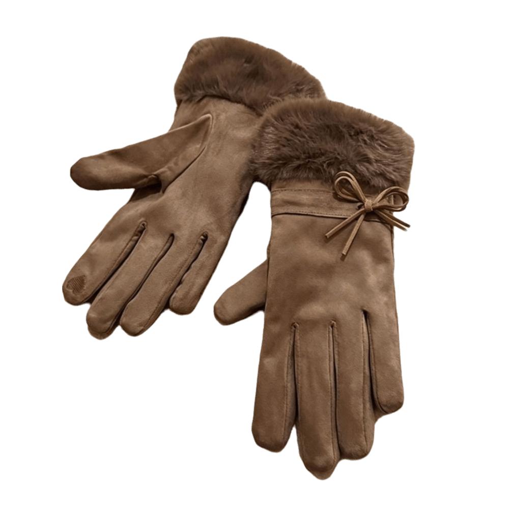 One Size Fleece Lined Gloves Bow Decoration Winter Thick Warm Gloves Faux Fur Gloves Driving