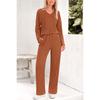 Women's Loose Knit Loungewear Set Long Sleeve V Neck Top Elastic Waist Wide Leg Pants
