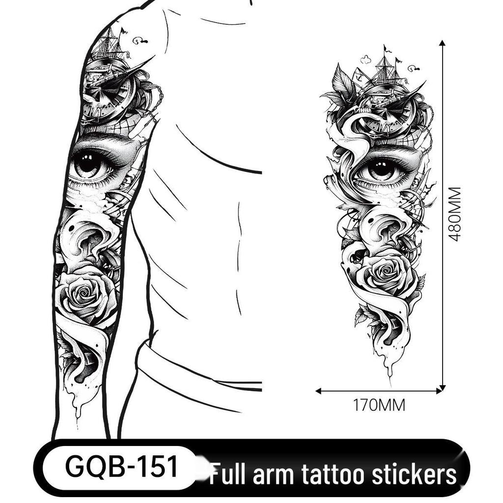 Adesivo Tatuaggio Completo per Braccio Uomo: Design Realistico Impermeabile, Motivo Tigre e Teschio