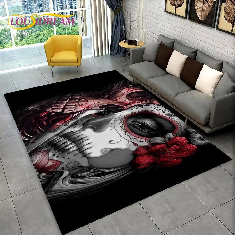 3D Gothic Horror Female Skull Dead Girl Area Rug,Carpet Rug for Home Living Room Bedroom Sofa Doormat Decor,Non-slip Floor Mat