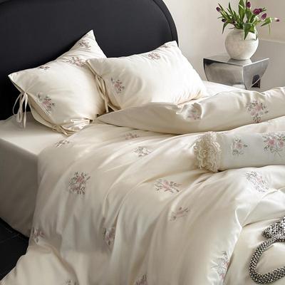 Set Lenzuola in Cotone Raso Ricamo Girly Francese: Set Lenzuolo e Copripiumino 100S Cotone a Fibra Lunga, 4 Pezzi, 100% Cotone