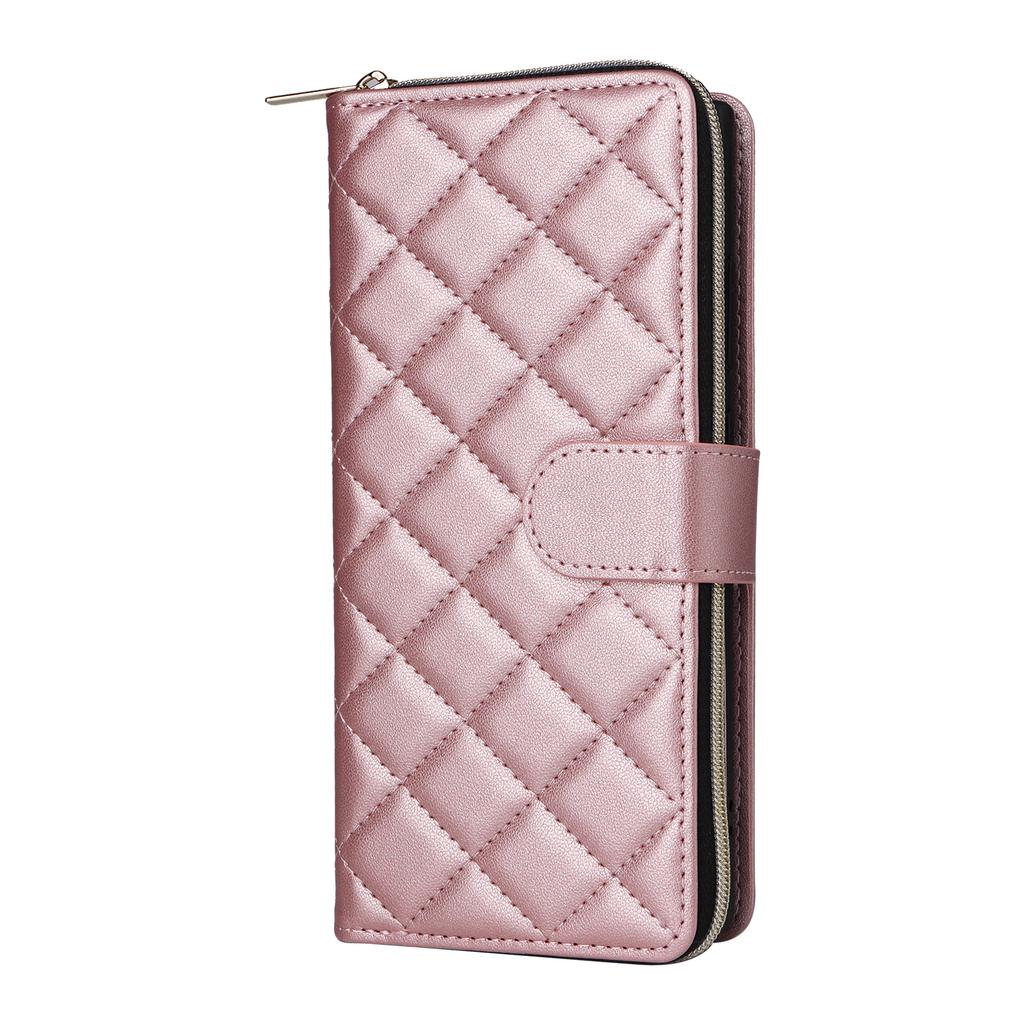For Samsung Galaxy S22 Ultra 5G Case Rhombus Grid Leather Phone Cover with Zipper Pocket
