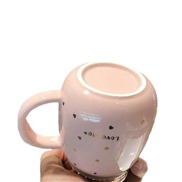 Pink and Tender Starry Sky Ceramic Water Cup with Lid Spoon Handle Anti Scalding Mug Dormitory Office Portable Small Cup