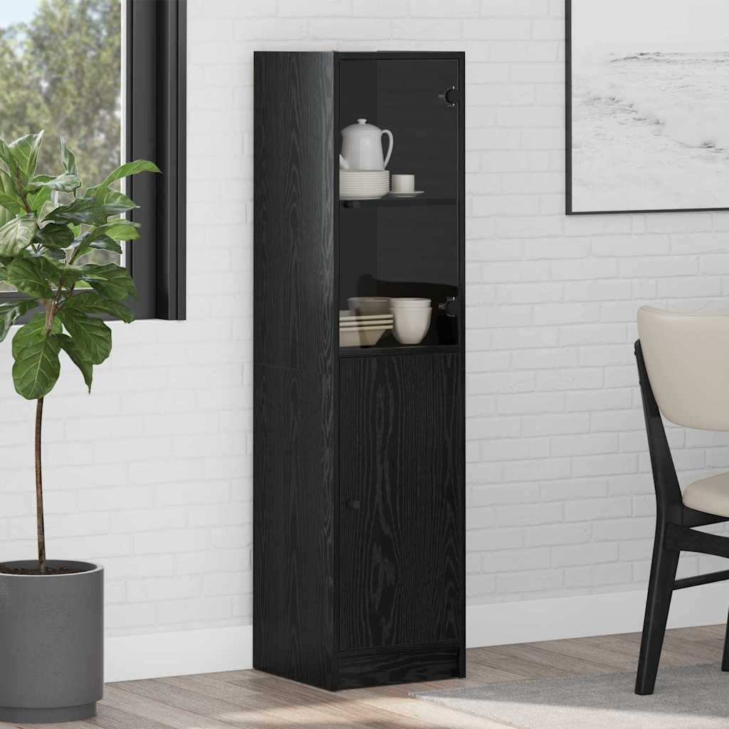 Highboard In Black Oak Look 35 X 37 X 142 Cm Engineered Wood