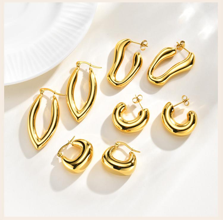 Irregular Geometric Hoop Earrings Stainless Steel Gold Plated Thick Abstract Hollow Lightweight Jewelry Non-Tarnish