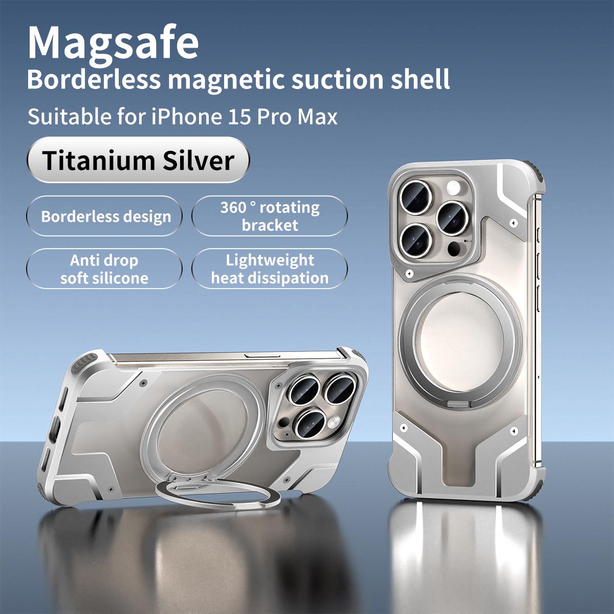 

Алюминиевый чехол для телефона без оправы с магнитной подставкой для iPhone 13 14 15 Pro Max, металлический объектив с невидимым кронштейном, чехол для телефона для IPhone 15 Promax iPhone 15 Plus серебряный