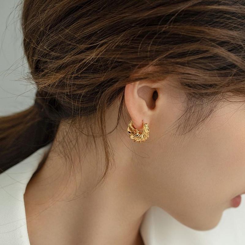 Wind Metal Thread Geometric Twist Horn Ear Buckle Earrings Year French Simple Light Luxury Earrings