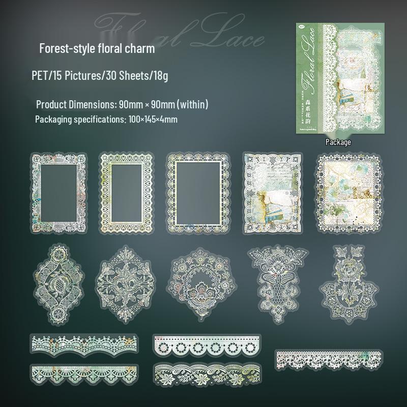 Beautiful Day PET Sticker Series: Floral Lace Journal Decorations, Set of 6