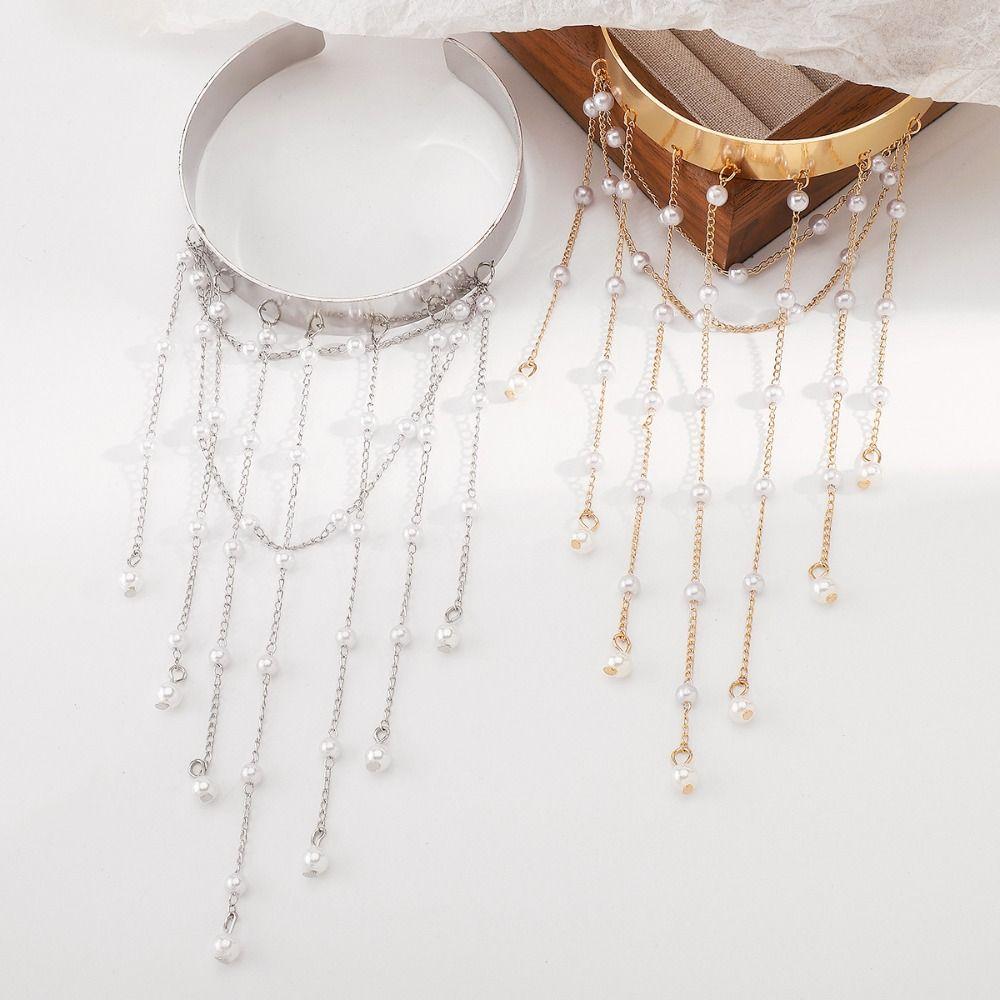 Pearl Upper Arm Bangles Adjustable Open Cuff Bracelet Fashion Tassel Arm Chain  Party