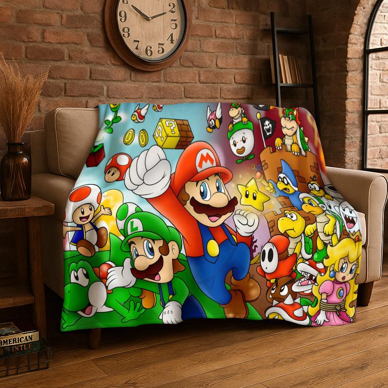 Cartoon M-Mario Bros Game Flannel Blanket Soft Warm Throw Blanket for Bedroom Living Room Bed Travel Camping Picnic Gift Kids