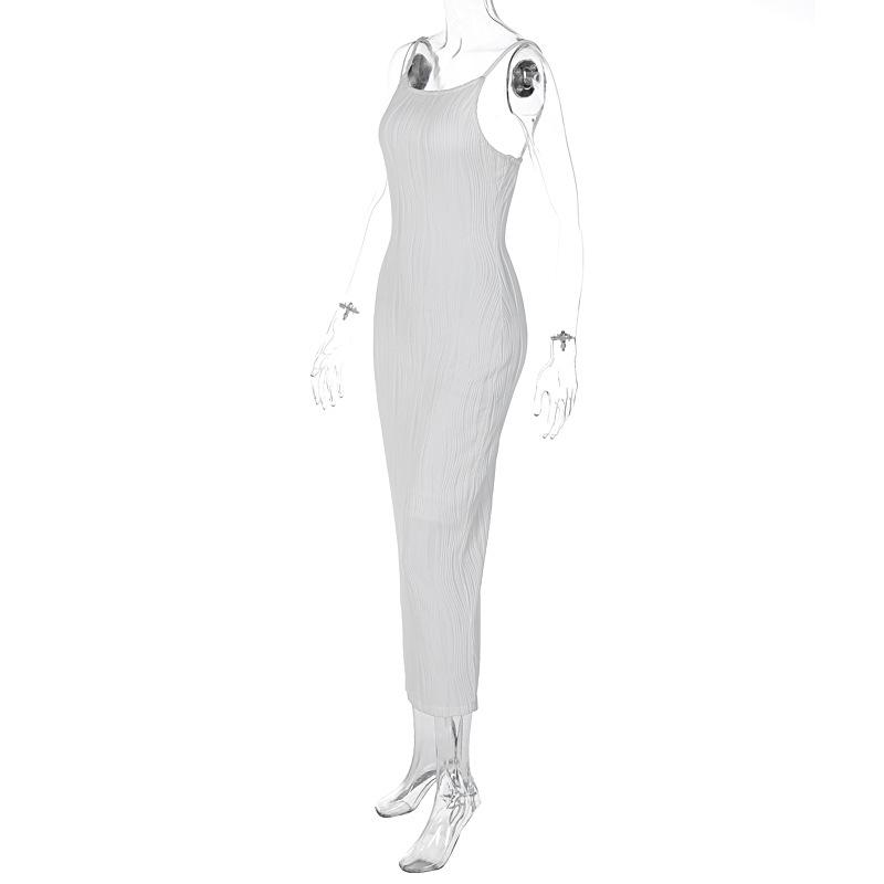 Women'S Long Ruched Dress Sleeveless Slim Monochromatic Party Back Split Clubwear Female Outfits Summer