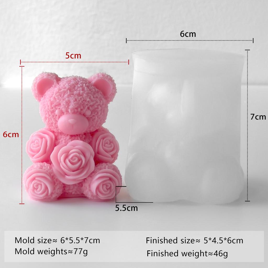 Rose Bear Silicone Mold Valentine Candle Wax Mold DIY Aromatherapy Plaster Diffuser Stone Craft Gift